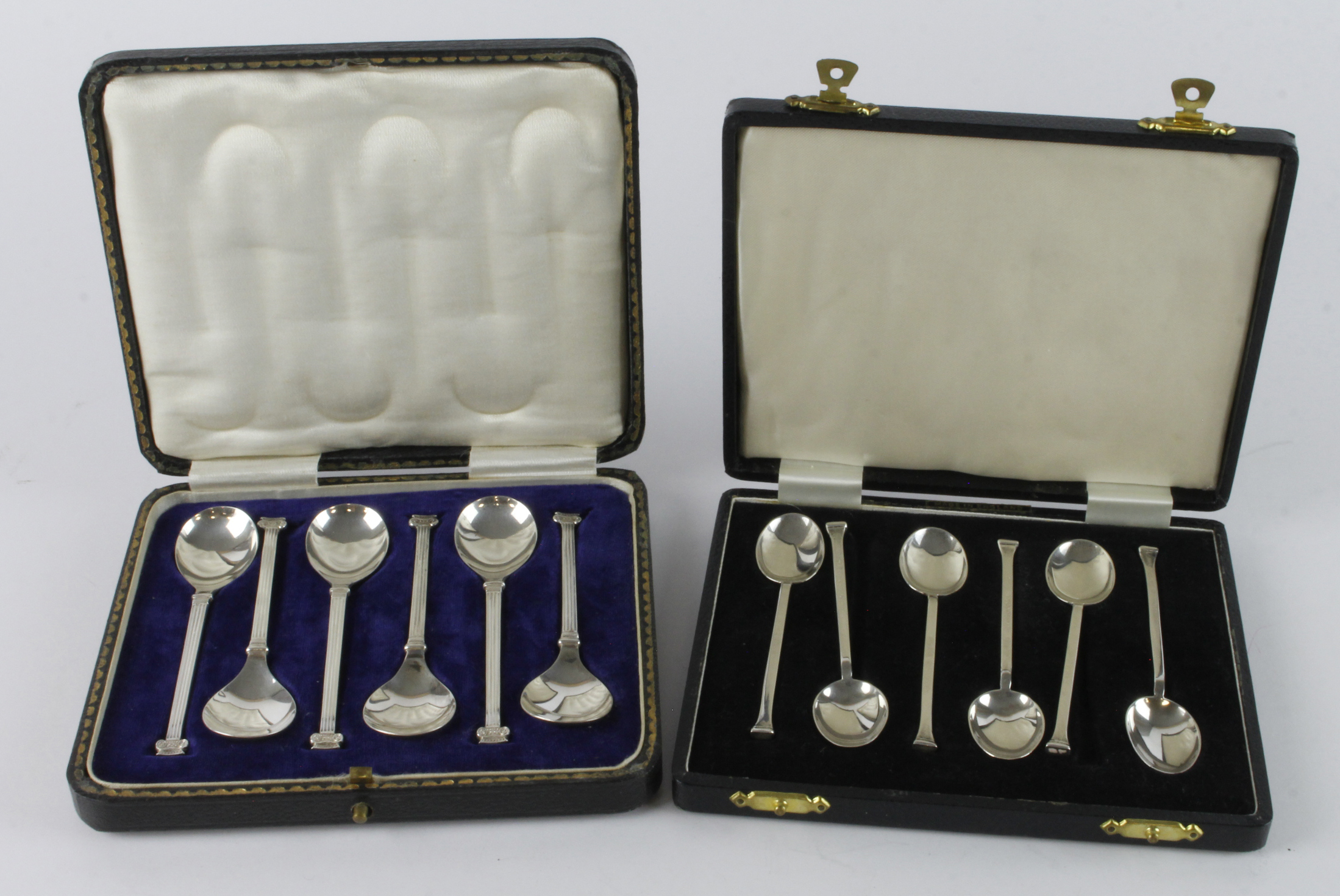 Two cased sets of six silver teaspoons/coffee spoons hallmarked Sheffield 1922 & Birm. 1967. Total
