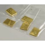 Fine gold (999.9) 1g gold bars (5) all stamped