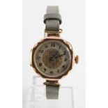 Ladies 9ct cased wristwatch, hallmarked Chester 1927. Working when catalogued