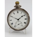 Gents silver cased open face pocket watch. Hallmarked Birmingham 1906. The white dial with black