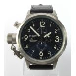 Gents U-Boat Italo Fontana quartz wristwatch ref 7750/50, the black 50mm dial with twin subsidiary