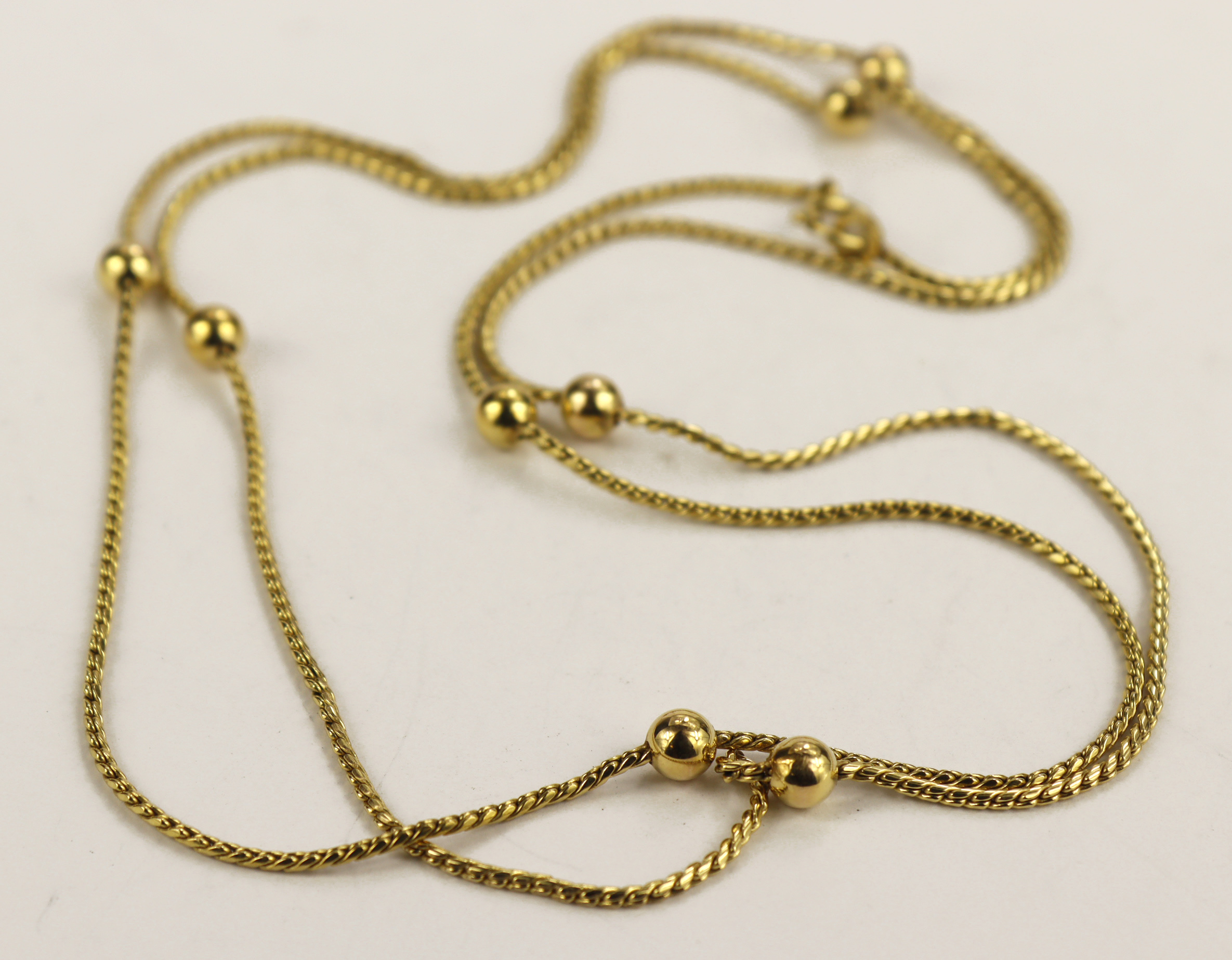 9ct yellow gold herringbone and ball linked station chain, length 32", bolt ring clasp, weight 11.