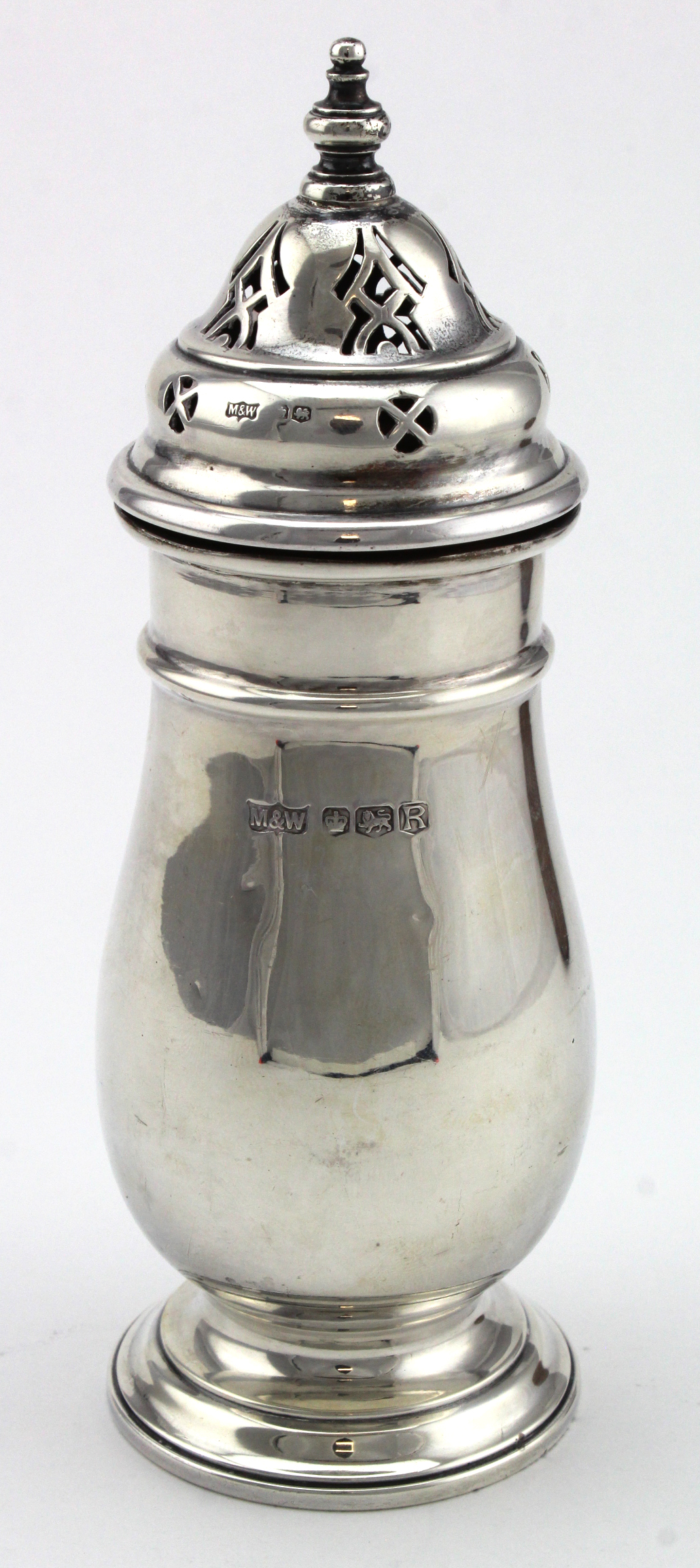 Silver sugar sifter, hallmarked 'Mappin & Webb, Sheffield 1959', height 16cm approx., weight 4.