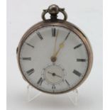 Gents silver cased open face pocket watch. Hallmarked London 1861. The white dial with black roman