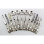 Mixed lot of silver handled cutlery (twelve pieces in all) comprising six Kings pattern pieces