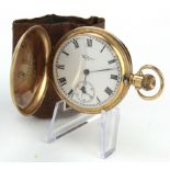 Gents 9ct full hunter pocket watch by Waltham. Hallmarked Chester 1931. The white dial with black