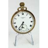 Gents 9ct cased open face pocket watch by Benson, hallmarked Birmingham 1921. The white dial with