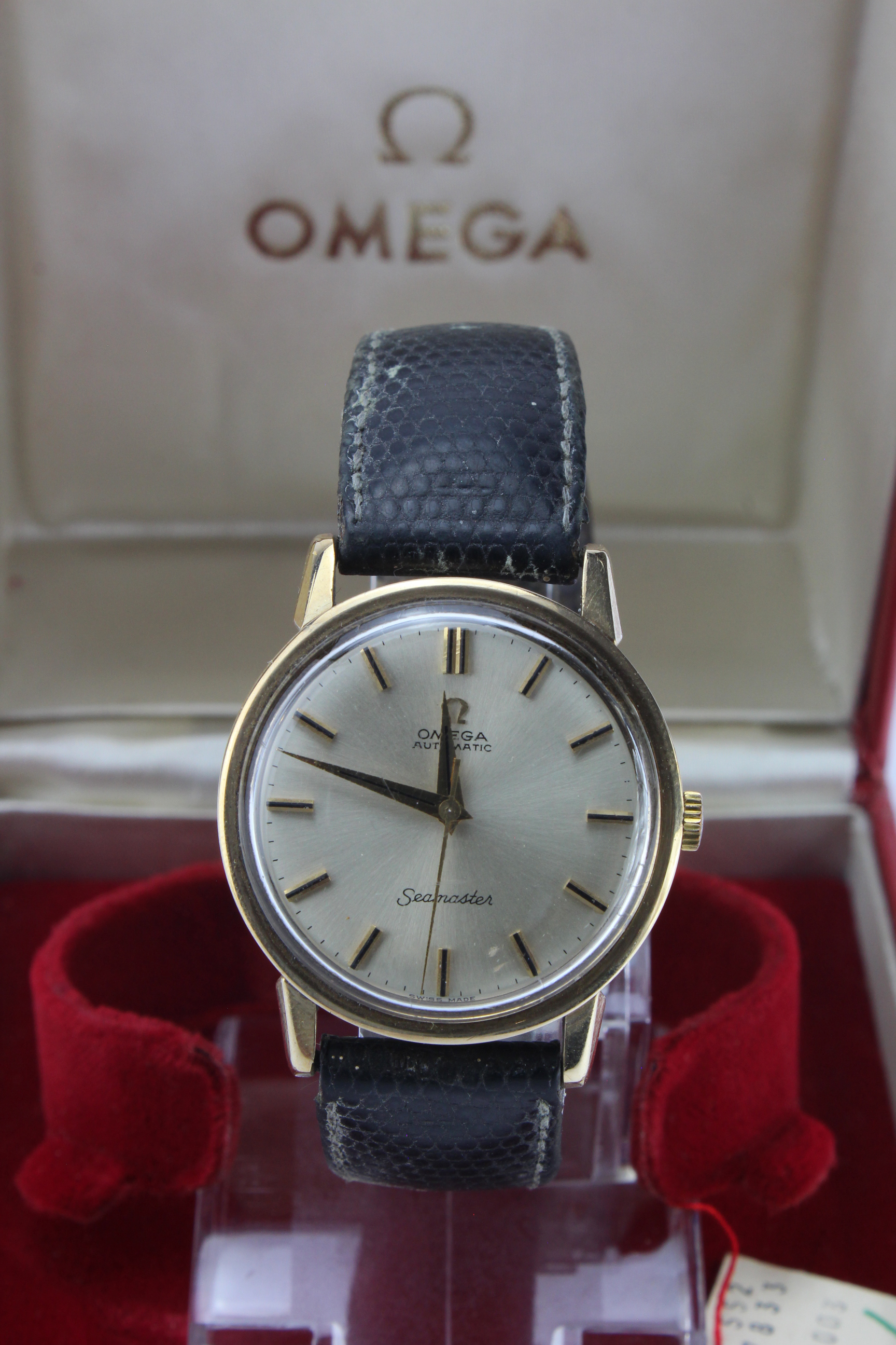 Gents 9ct gold Omega automatic Seamaster wristwatch, purchased 1965. The silver dial with gilt baton - Image 2 of 2