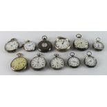 Eleven silver cased pocket watches, various sizes. All AF