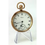 Gents 9ct open face pocket watch by Waltham. Hallmarked Birmingham 1926. The white dial with black
