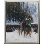 Horses/sporting interest. David Dent (British b.1959) Oil on canvas board. St Moritz. Signed D M