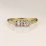 Yellow gold (tests 18ct) Toi Et Moi diamond ring, set with two old cut diamonds total weight
