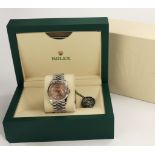 Rolex Datejust 36 stainless steel cased wristwatch with pink diamond dial on a stainless steel