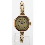 Ladies 9ct cased manual wind Buren wristwatch, hallmarked London 1927 on a 9ct expandable