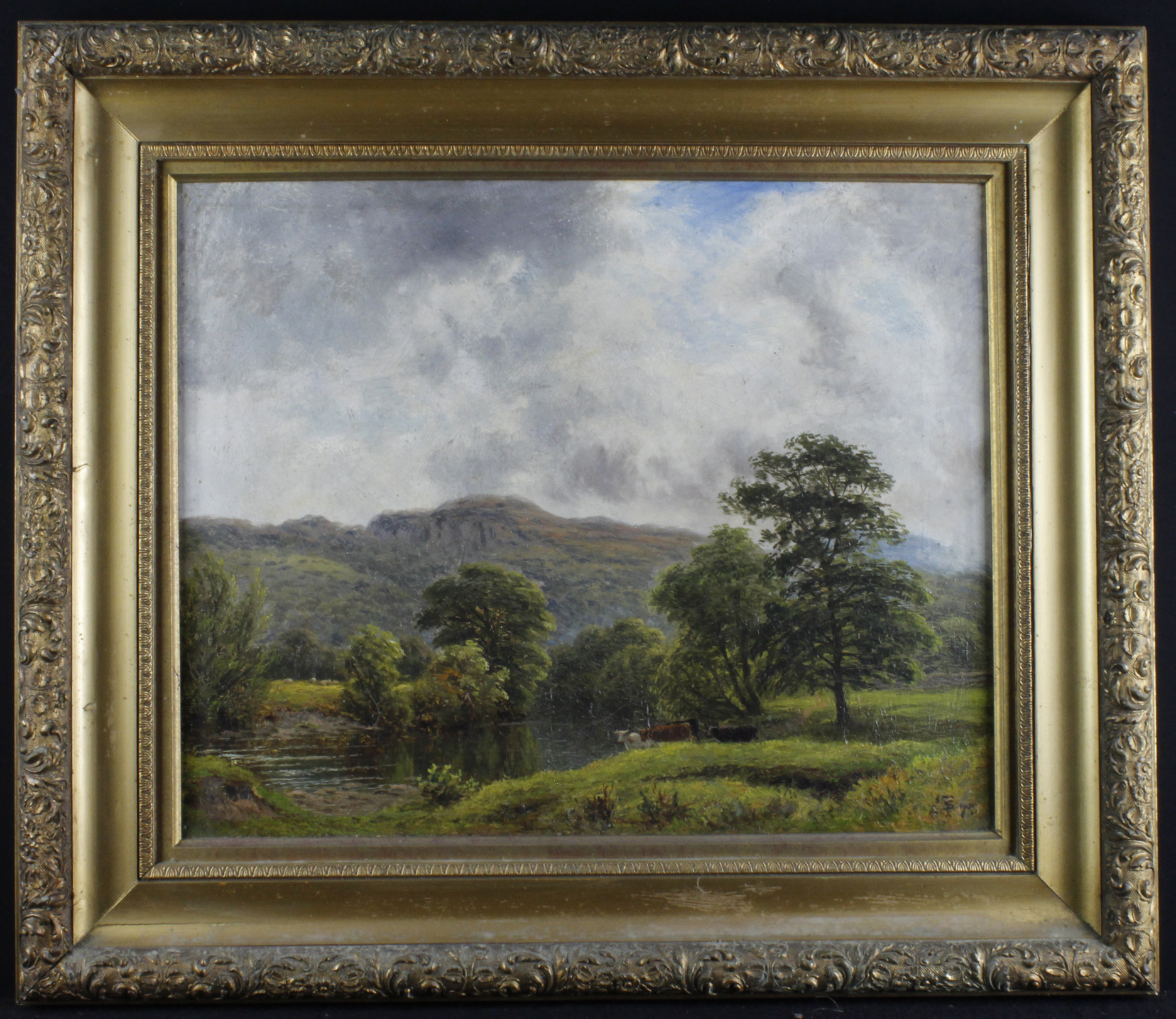 Spinks, Thomas (British) Oil on canvas. Cattle watering by a river. Signed with monogram (TS)