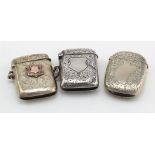 Three engraved vesta cases, various makers & dates (one is a bit dented and one does not close