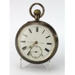 Gents silver cased open face pocket watch by J B Yabsley London. Hallmarked London 1885. The