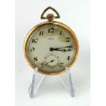 Gents 18ct cased open face pocket watch by Recta, import marks for Glasgow 1923. The cream dial (