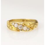 18ct yellow gold Victorian opal and diamond ring, three graduating old cut diamonds total weight