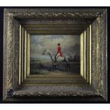 Equestrian interest. Oil on panel depicting a 19th century gentleman on a grey mare. Signed lower