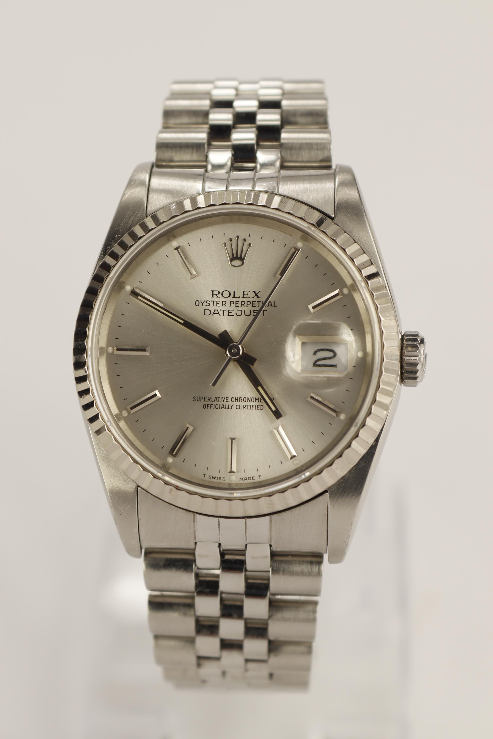 Gents Stainless steel cased Rolex Oyster Datejust wristwatch. Ref 16234. Circa 1990/91. On a - Image 2 of 3