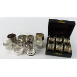 Napkin Rings. Eighteen various silver hallmarked napkin rings, including a cased set of six,