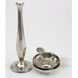 Mixed lot of silver plate comprising two Lamberti wine tasters and a Danish style posy vase