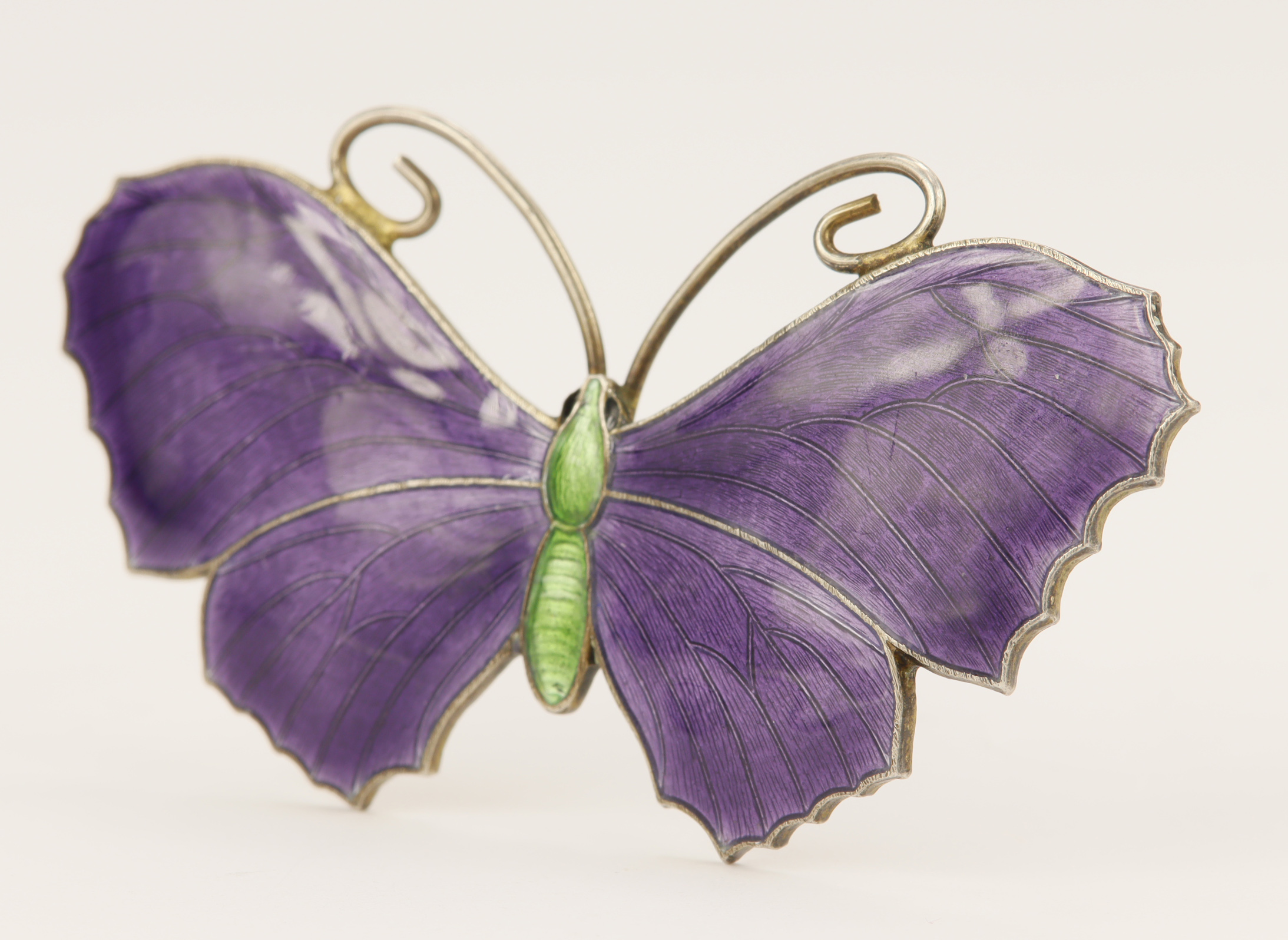 Enamel and silver butterfly brooch by John Aitkin & Son. stamped sterling silver no 2369, Approx