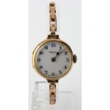 Ladies 9ct cased wristwatch by Herbert Wolf Liverpool, import marks for Birmingham 1925. On a 9ct