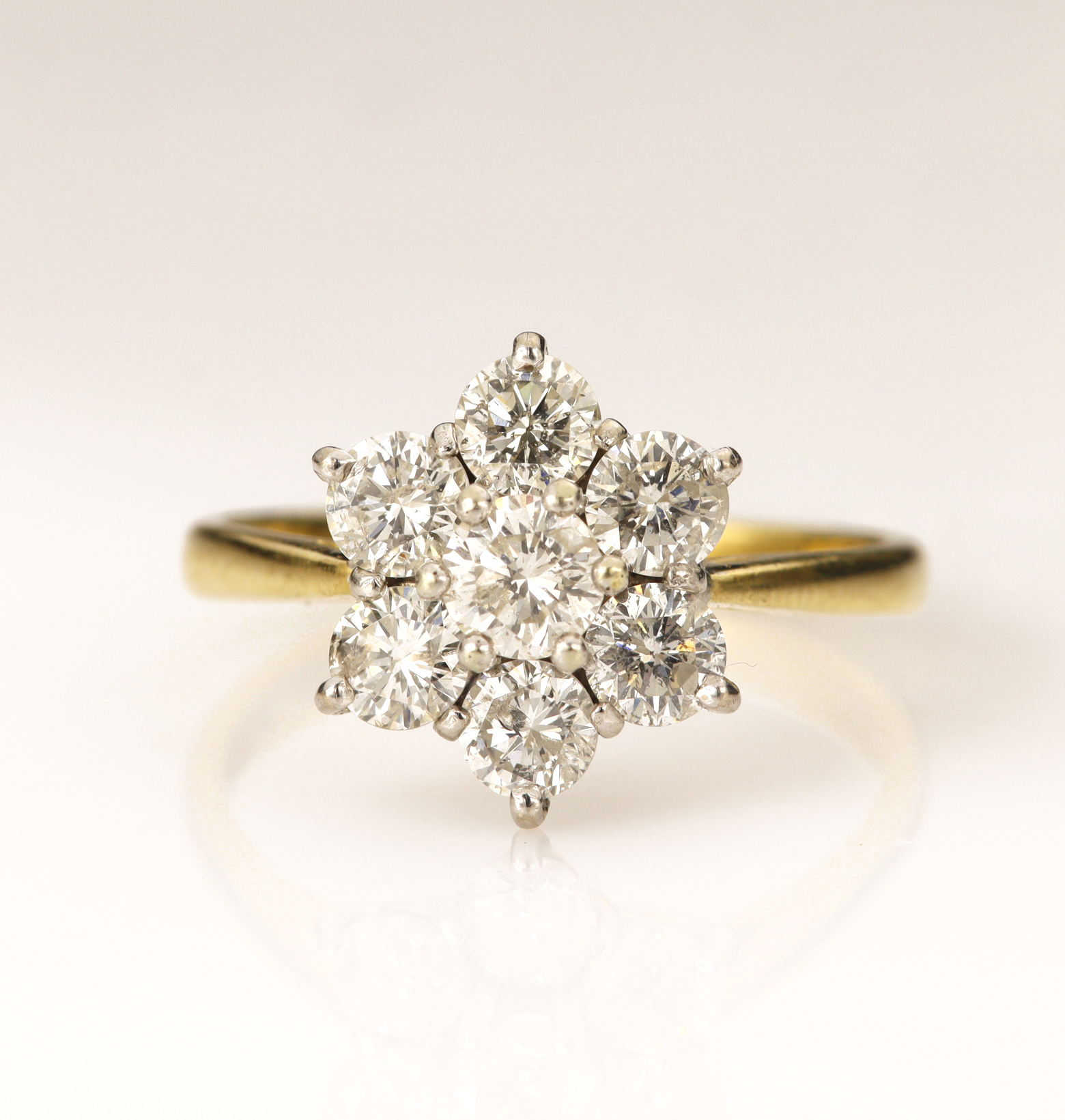 18ct yellow gold diamond daisy cluster ring estimated total weight approx 1.47ct, seven round