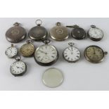 Eleven silver cased open face pocket watches, various sizes. All AF
