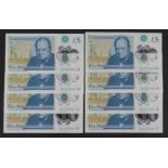 Cleland 5 Pounds (B414) issued 2016 (8), polymer issue, a consecutively numbered run of 8 notes,