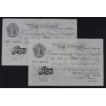 Beale 5 Pounds (2) dated 22nd April 1949 & 25th July 1951 serial N17 023139 & V27 088600 (B270,