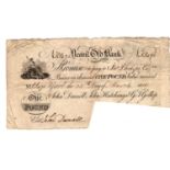 Yeovil Old Bank, Somersetshire 1 Pound dated 1816, serial No. FF471 for John Daniell, John Hutchings