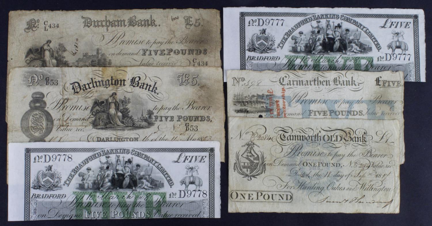 Provincial Banks (6), Tamworth Old Bank 1 Pound dated 1817, serial No. 2084 for Harding, Oakes &