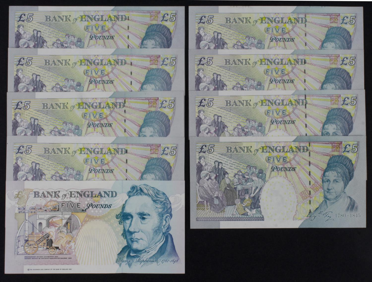 Bank of England (9), Salmon 5 Pounds (7) issued 2012, including two consecutively numbered pairs, - Image 2 of 2