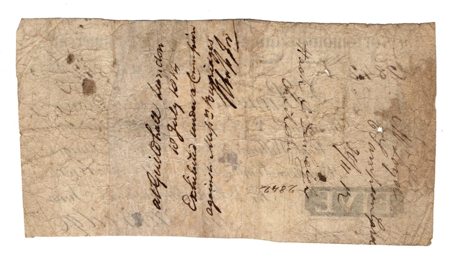 Portsmouth Naval, Military & Commercial Bank 5 Pounds dated 31st October 1812, serial No. 2842 for - Image 2 of 2