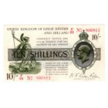 Warren Fisher 10 Shillings (T26) issued 1919, serial F/28 806813, No. with dash (T26, Pick356)