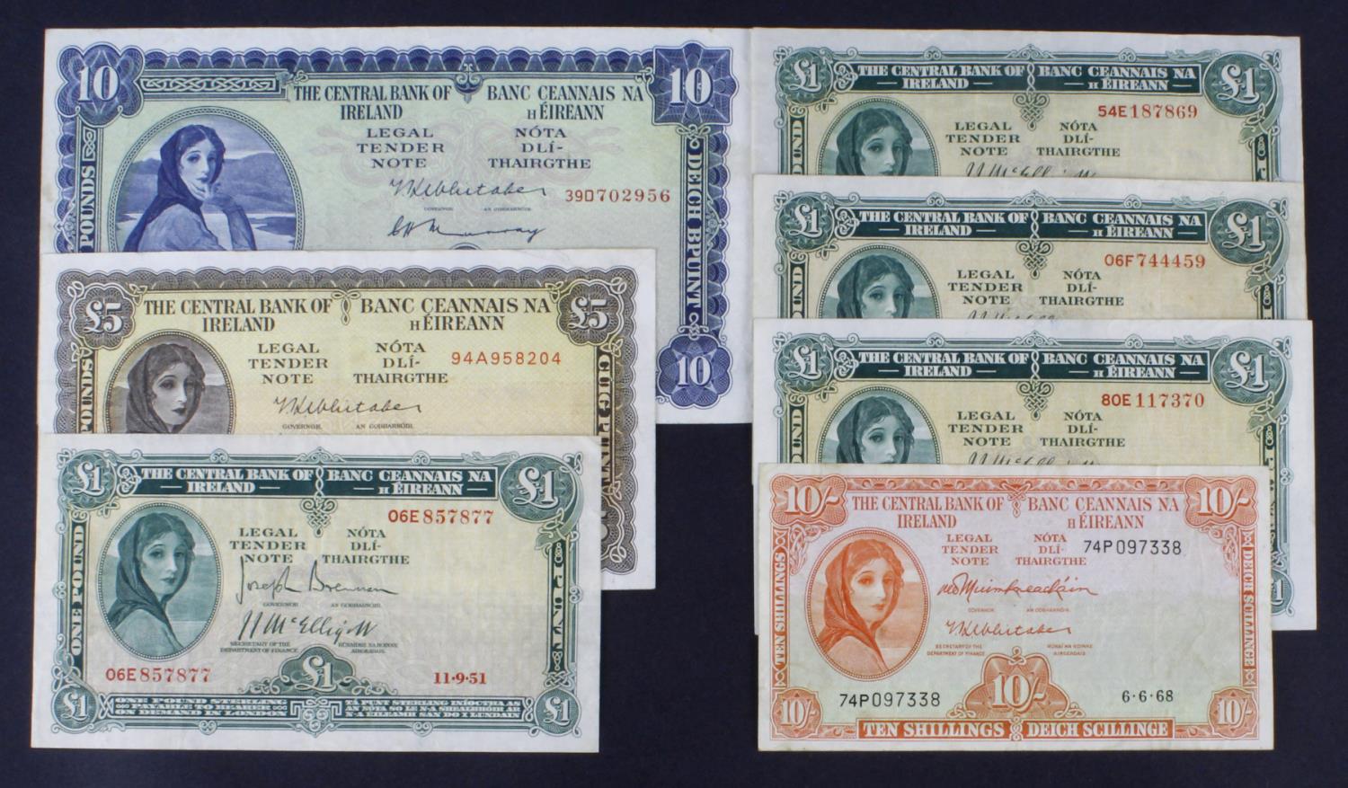 Ireland Republic (7), a group of Lady Lavery portrait notes comprising 10 Pounds dated 1975, 5