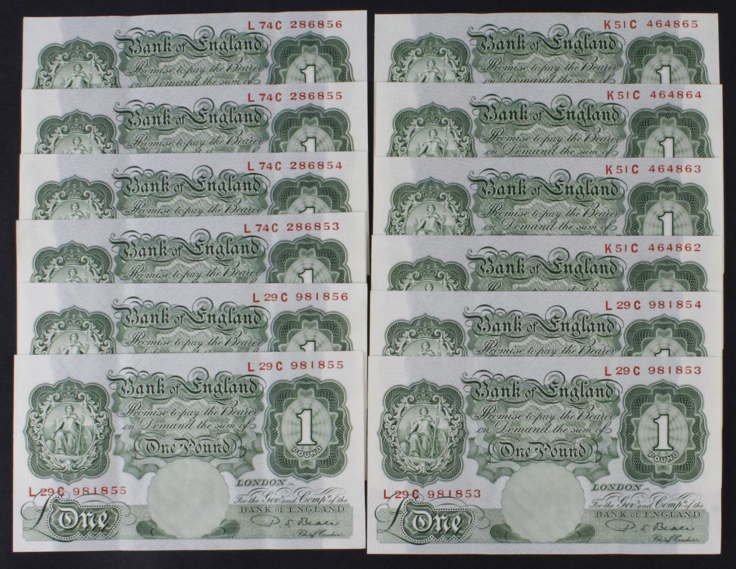 Beale 1 Pound (B268) issued 1950 (12), three consecutively numbered runs of 4 x notes in each run,