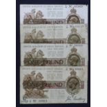 Bradbury 1 Pound (T16) issued 1917 (4), serial A/94 011629, C/44 552592, C/60 164758, C/86 339971 (