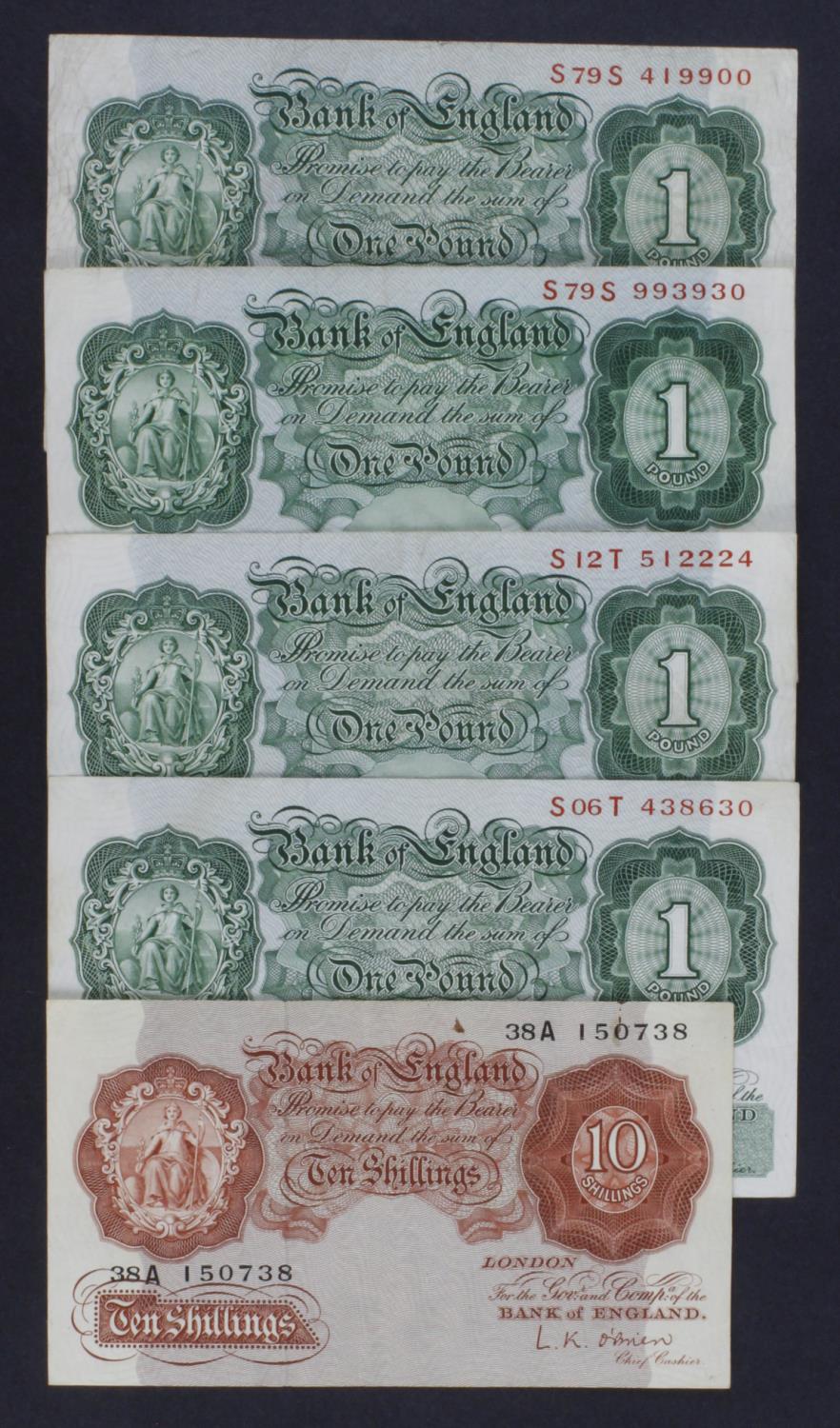 O'Brien (5), a group of REPLACEMENT notes, 10 Shillings issued 1955 serial 38A 150738 (B272,