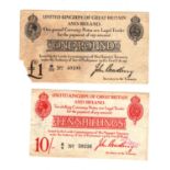 Bradbury (2), 10 Shillings issued 1915, FIRST SERIES 'A' prefix, serial A/4 50236 (T12.1,
