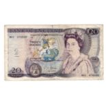 Fforde 20 Pounds (B319) issued 1970, very rare REPLACEMENT note, only issued with 'M01' prefix,