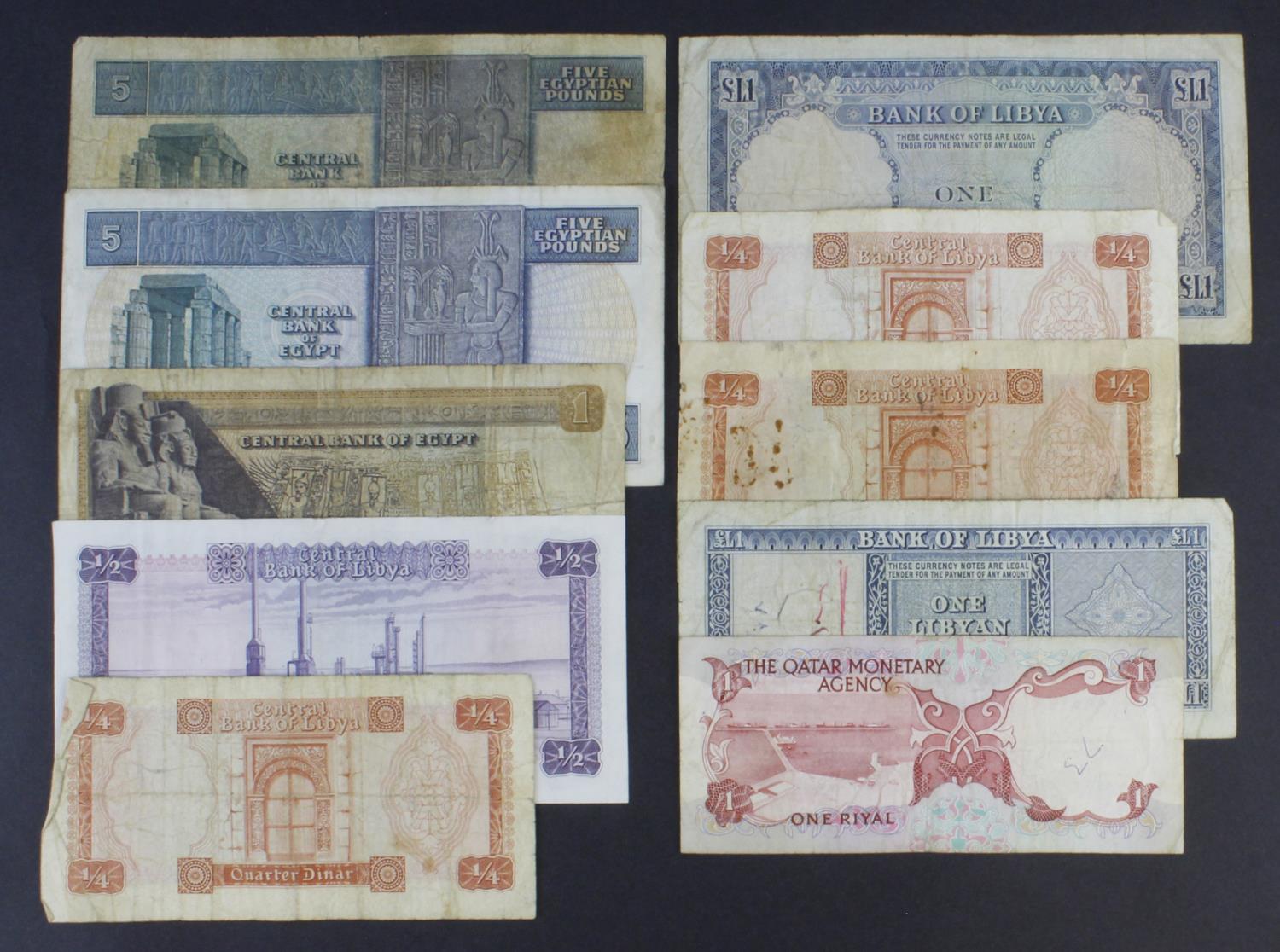 World, Middle East & North Africa (10), Qatar 1 Riyal 1973, Libya 1 Pound 1963 First Issue, Libya - Image 2 of 2