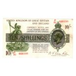 Warren Fisher 10 Shillings (T30) issued 1922, serial P/80 660199 (T30, Pick358) one set of staple