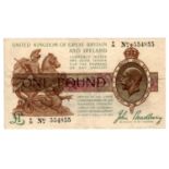 Bradbury 1 Pound (T16) issued 1917, serial D/36 554855 (T16, Pick351) VF