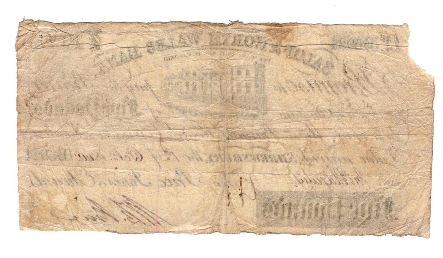 Salop & North Wales Bank, 5 Pounds dated 1st October 1840, No. B5924 for Price, Jones & Edwards ( - Image 2 of 2