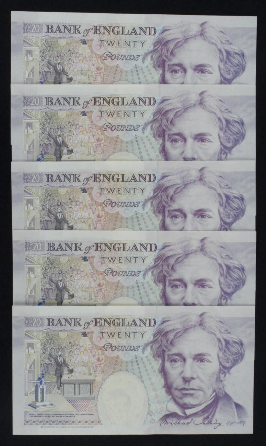 Gill 20 Pounds (B358) issued 1991 (5), a consecutively numbered run of FIRST SERIES notes, serial - Image 2 of 2