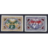 Germany Silk Notes (2) 50 Mark and 25 Mark dated 1922, Stadt Bielefeld, clean Uncirculated and